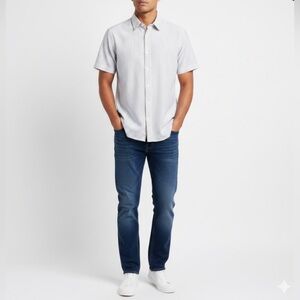 NWT C&C California Men's Large Button Up White Gray Striped Seersucker Shirt L